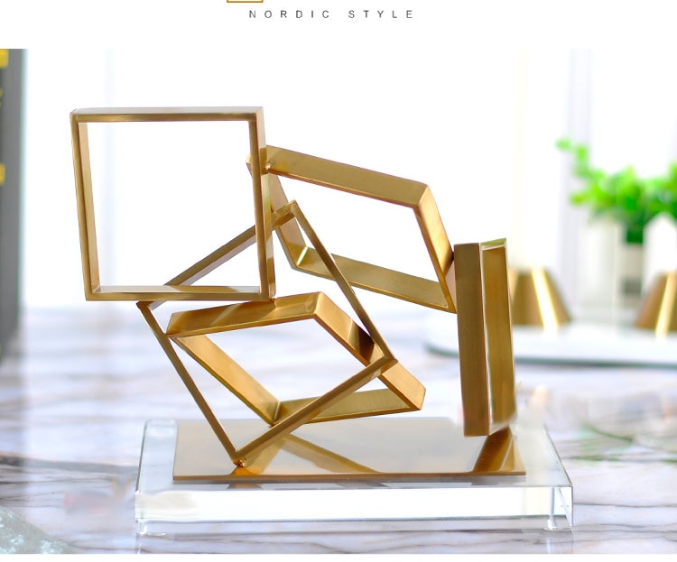 Modern Creative Stacked Geometric Square Metal Statue Home Decor Crafts Room Decoration Objects Office Crystal Figurines