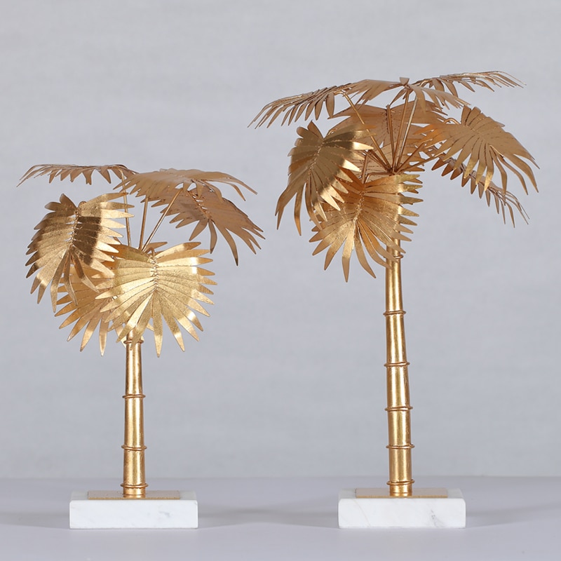Gold Palm Sculpture Creative White Marble Crafts Gifts Modern Simple Home Decorations Coconut Tree Statues Desktop Ornament Gift