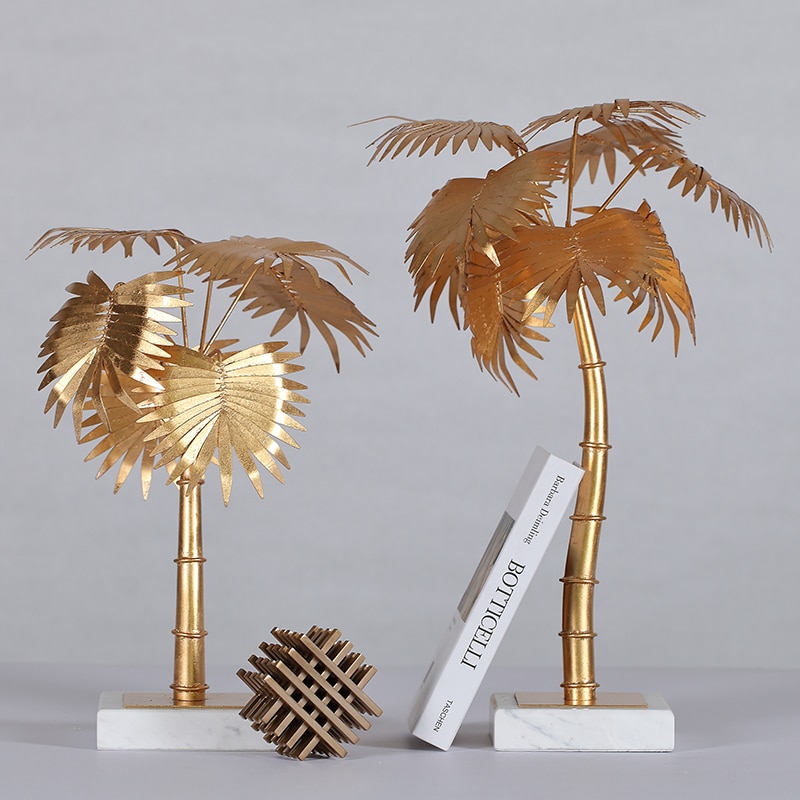 Gold Palm Sculpture Creative White Marble Crafts Gifts Modern Simple Home Decorations Coconut Tree Statues Desktop Ornament Gift