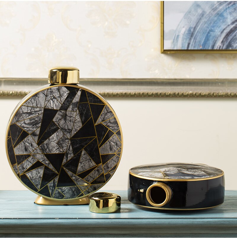 Nordic Creative Gold ceramics vase Round geometric Decorative ornaments Flower arrangement accessories Modern home decoration