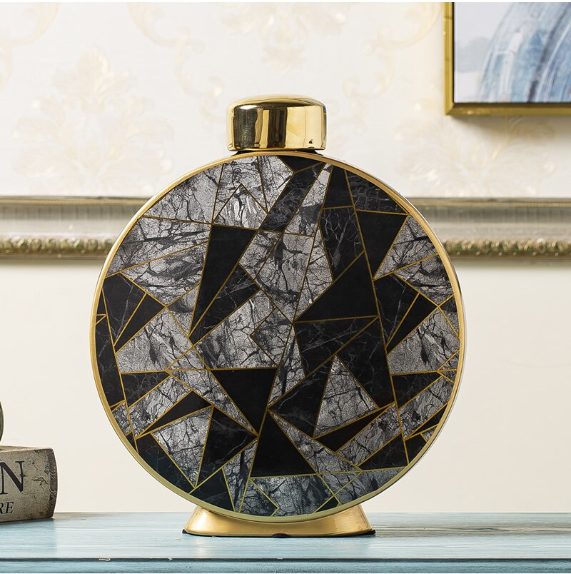Nordic Creative Gold ceramics vase Round geometric Decorative ornaments Flower arrangement accessories Modern home decoration