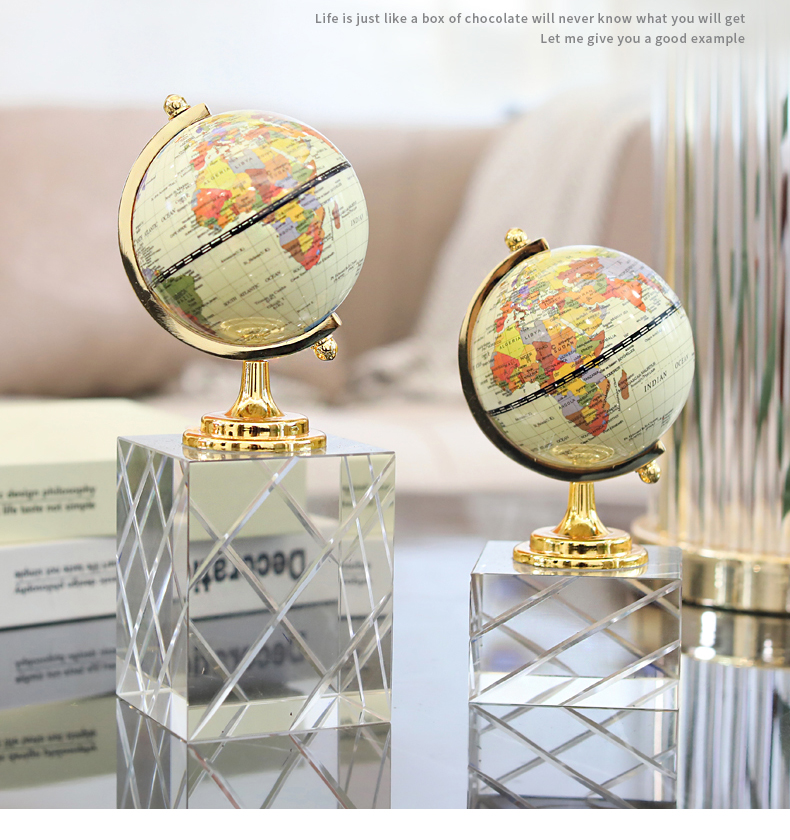 Luxurious 24cm Globe Statue Sculpture With White Transparent Crystal Base Home Art Gift Figurines Home Decor Crystal Accessories