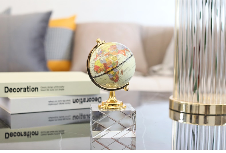 Luxurious 24cm Globe Statue Sculpture With White Transparent Crystal Base Home Art Gift Figurines Home Decor Crystal Accessories