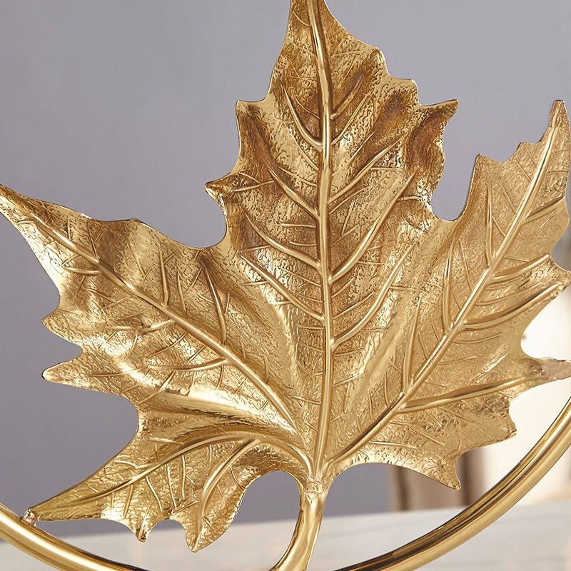 Creative Gold Copper Plant Maple leaves Statue Home Decor Crafts Room Objects Green Marble Office Figurines Wedding Gifts