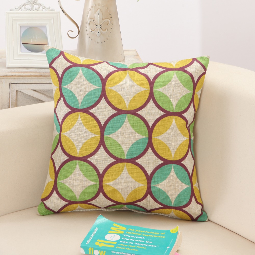 Modern Geometric Cushion Cover Rainbow Circular Totems Pillow Cover 45*45CM Home Sofa Decorative Pillowcase Office Car Pillows