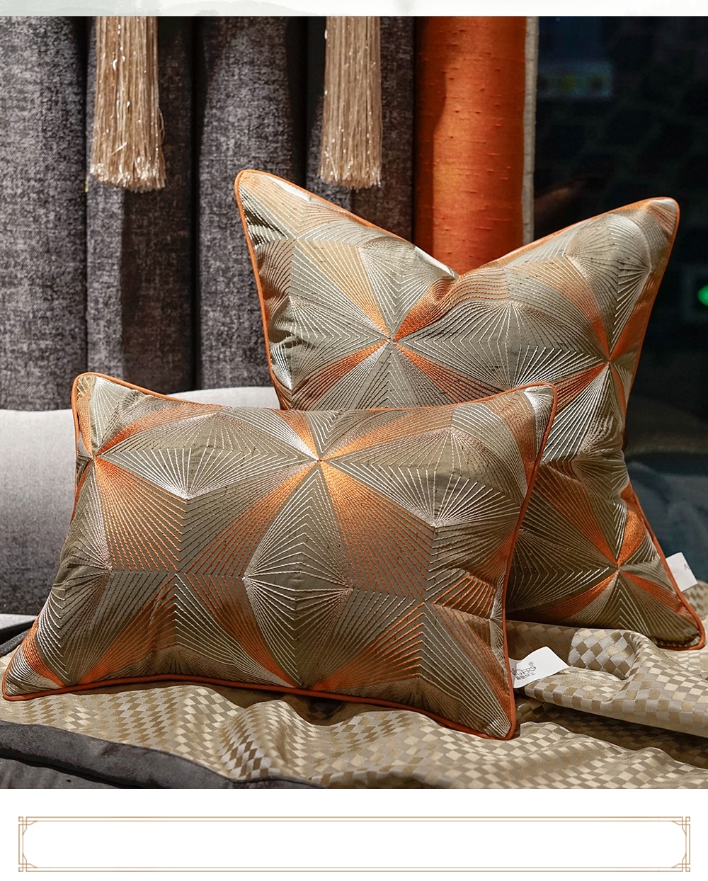 Avigers Luxury Home Decorative Orange Gray Cushion Covers Embroidery Throw Pillow Cases Square Customized 45 x 45 50 x 50cm