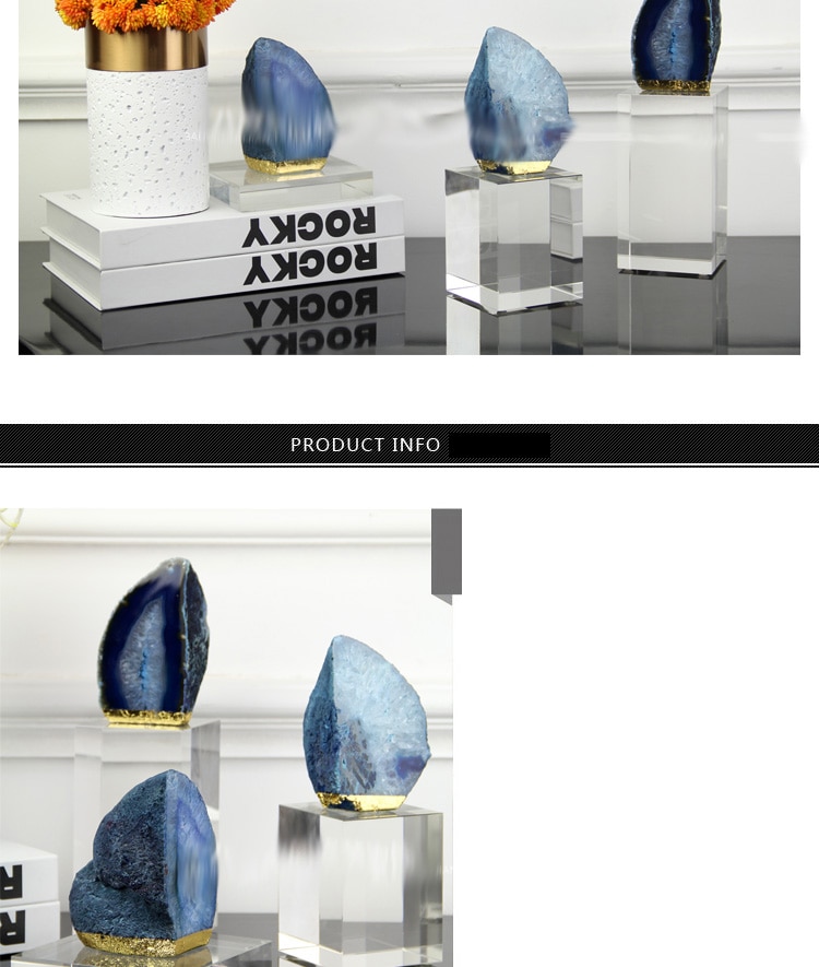 Modern Blue Natural Agate Stone Statue Home Decor Accessories Crafts Room Desktop Decor Objects Hotel Rectangle Crystal Figurine