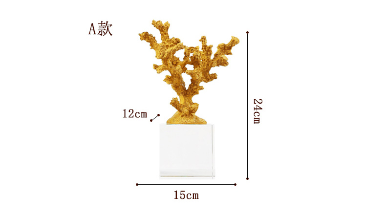 Nordic Blue Yellow Coral With Crystal Base Ornaments Mediterranean Modern Home Decoration maison Living Room Desktopn Statue
