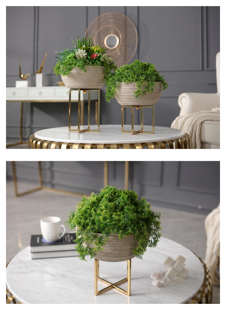Resin Semicircular Storage Basket Modern Flower Pot Flower Storage With Gold Metal Shelf Decor Fruit Basket For Home Desktop