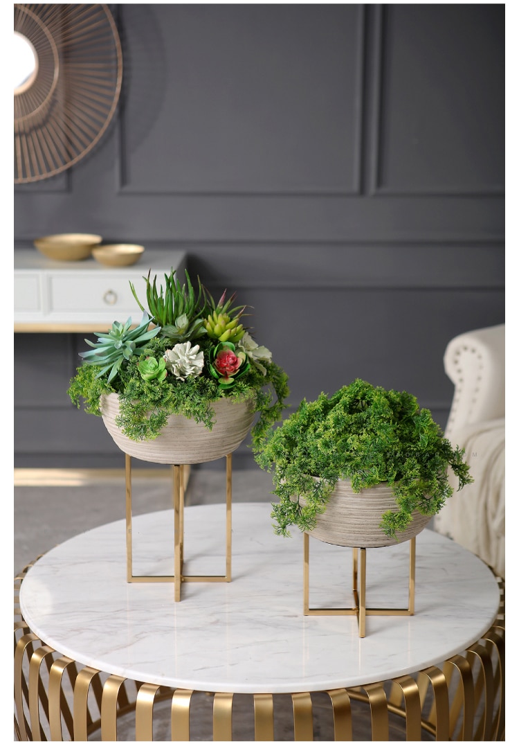 Resin Semicircular Storage Basket Modern Flower Pot Flower Storage With Gold Metal Shelf Decor Fruit Basket For Home Desktop
