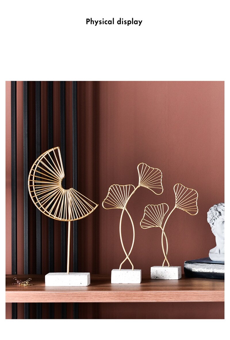 European Iron Art Gold Gingko Leaf Miniatures Creative Luxury Living Room Home Desktop Ornament Decoration Furnishing Crafts