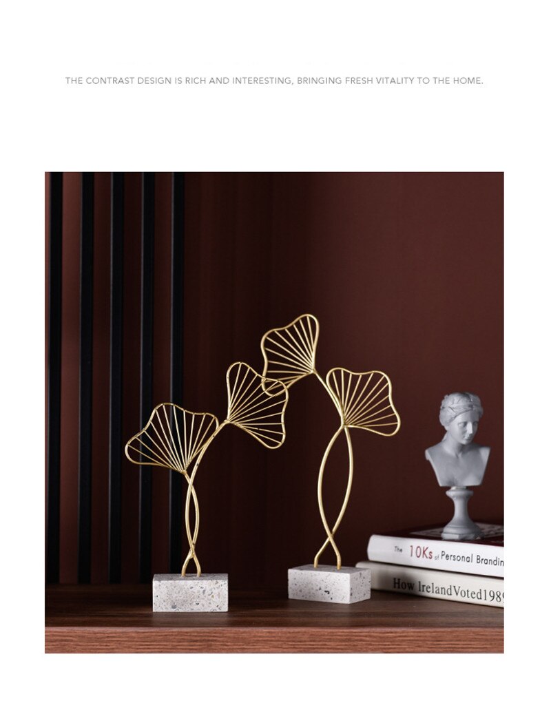 European Iron Art Gold Gingko Leaf Miniatures Creative Luxury Living Room Home Desktop Ornament Decoration Furnishing Crafts