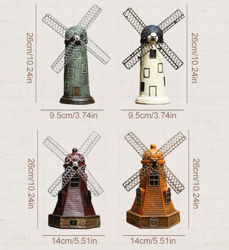 4 Colors Vintage Resin Windmill Ornaments Piggy Bank Dutch windmill Home Decor Ornaments Europe Models Gifts Furnishing Articles