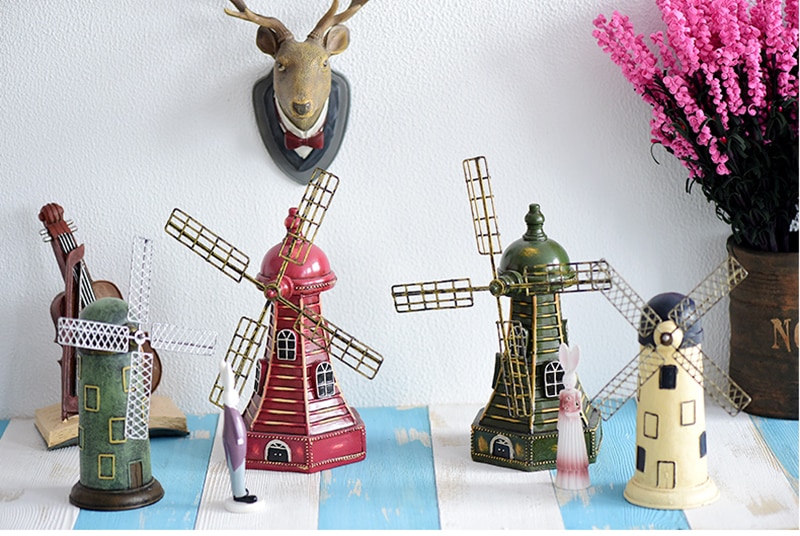 4 Colors Vintage Resin Windmill Ornaments Piggy Bank Dutch windmill Home Decor Ornaments Europe Models Gifts Furnishing Articles