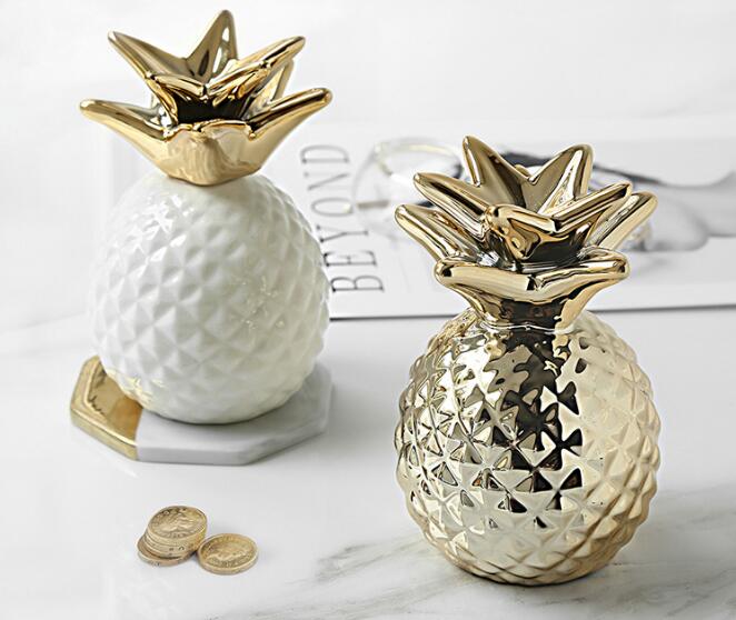1PC Ceramic Pineapple Money Boxes Ornaments For Home Modern Piggy Bank Coin Box For Home Decoration Accessories Souvenirs ME 033