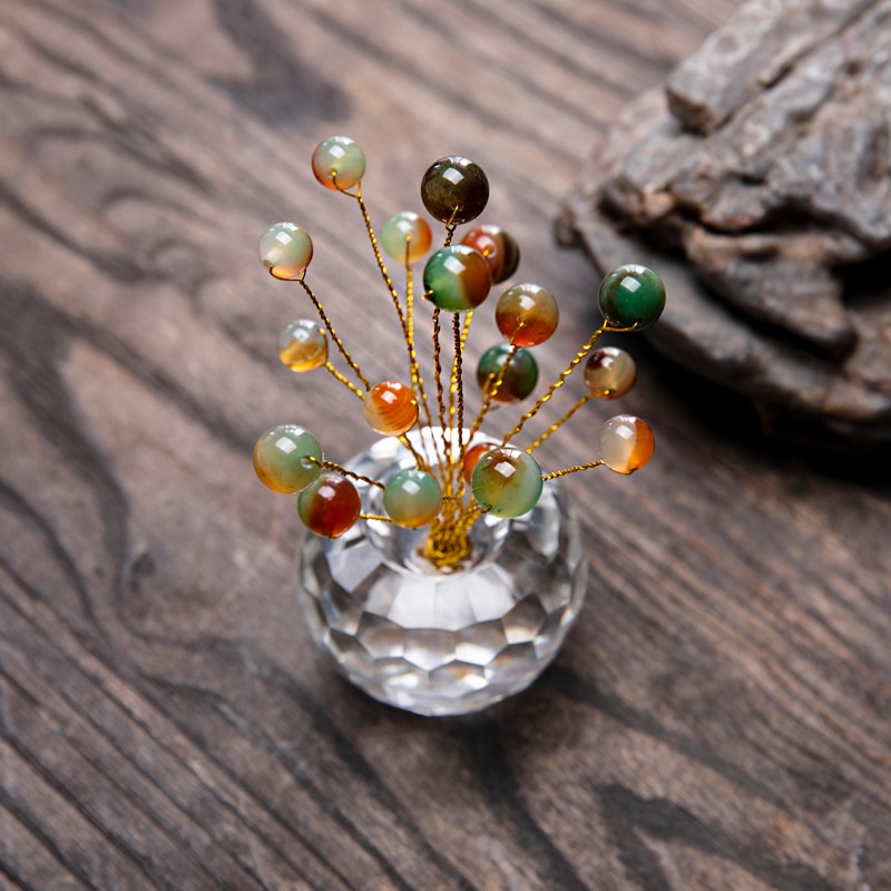 H&D Natural Energized Amethyst Gemstone Bonsai Money Tree Figurine Crystal Base Decorative Fengshui Healing Showpiece Home Decor