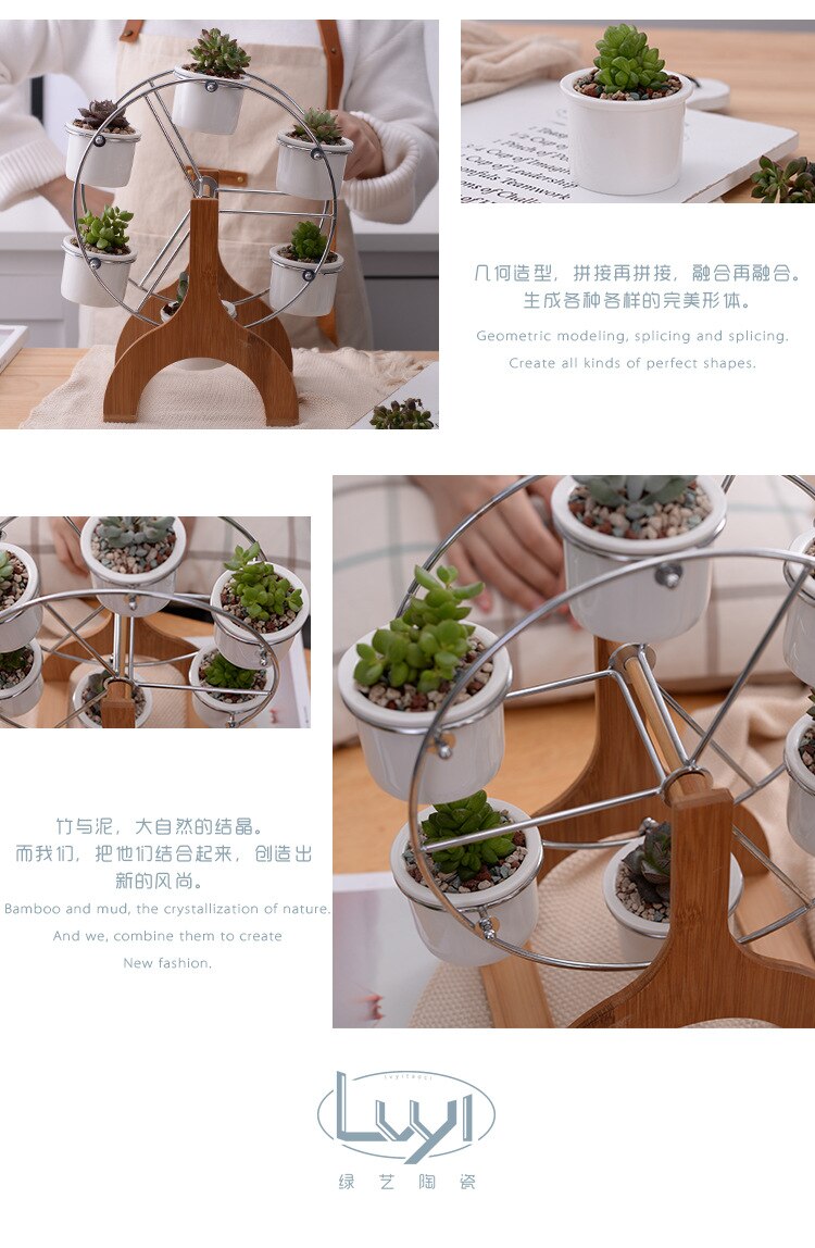 Set of Ferris Wheel Flowerpots White Ceramic Garden Decor Planters Succulent Planter Pots Christmas New Year Gifts
