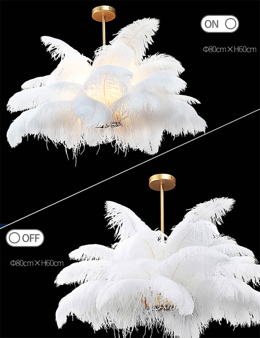 Nordic LD Pendant Lights Natural Ostrich Feather LOFT LED Pendant Lamp Bedroom Living Room Restaurant Lighting Deco Hanging Lamp