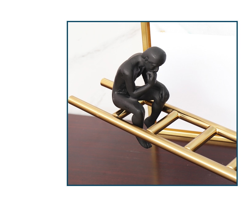 Abstract Black Character Sitting On A Metal Balance Ladder Home Decor Accessories Figurine Living Room Ornament Office Gifts