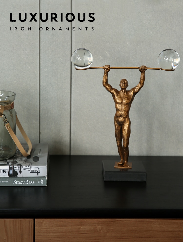 Metal Sports Figure Sculpture Modern Lifting Weights Art Sculpture Statues For Home Decor Craft Figurine Marble Ornament Office