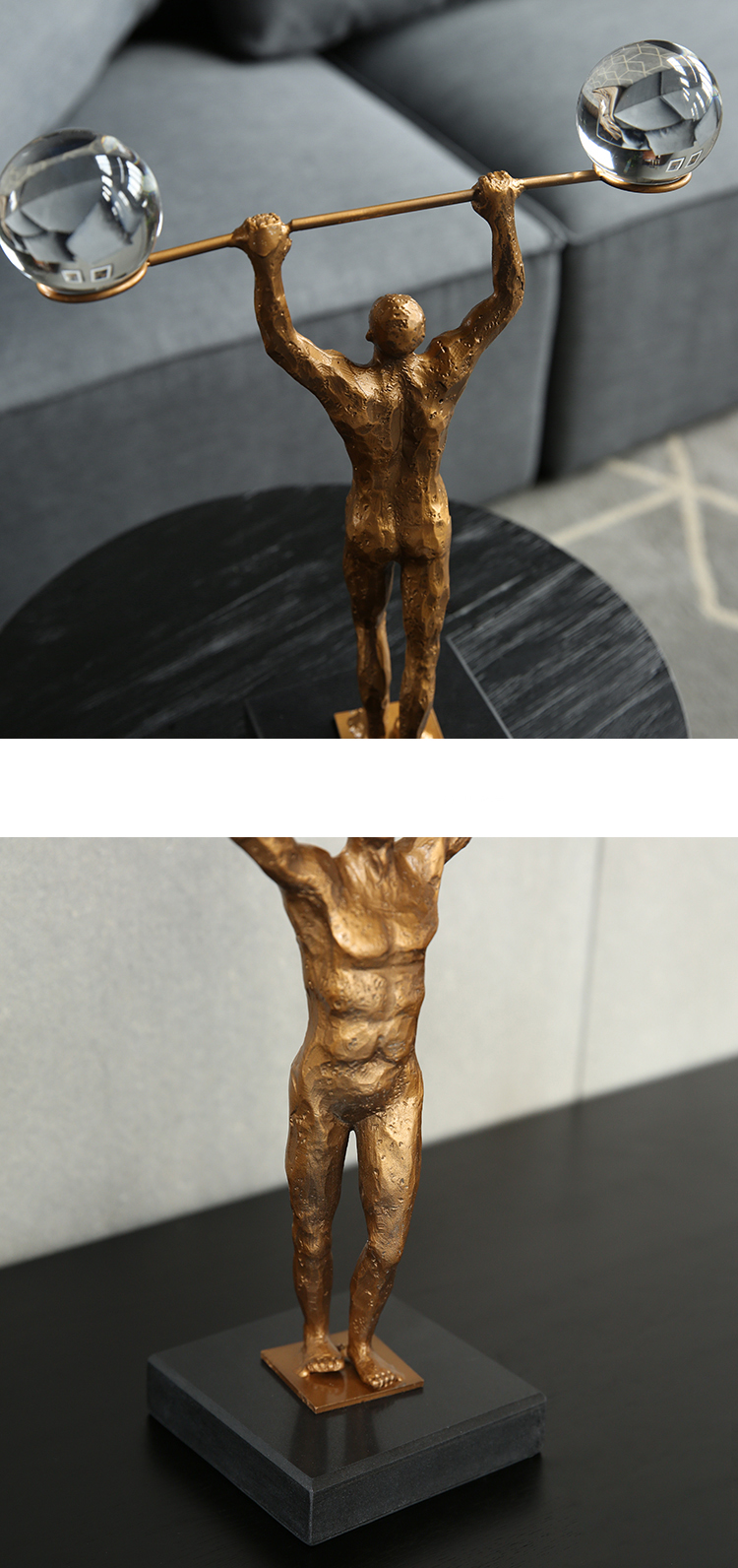 Metal Sports Figure Sculpture Modern Lifting Weights Art Sculpture Statues For Home Decor Craft Figurine Marble Ornament Office
