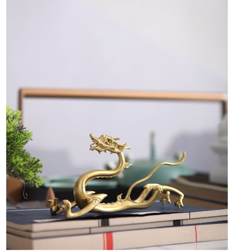 New Chinese Retro Tamron Gold Black Alloy Dragon Statue Home Crafts Room Decor Metal Art Objects Office Hotel Desktop Sculpture
