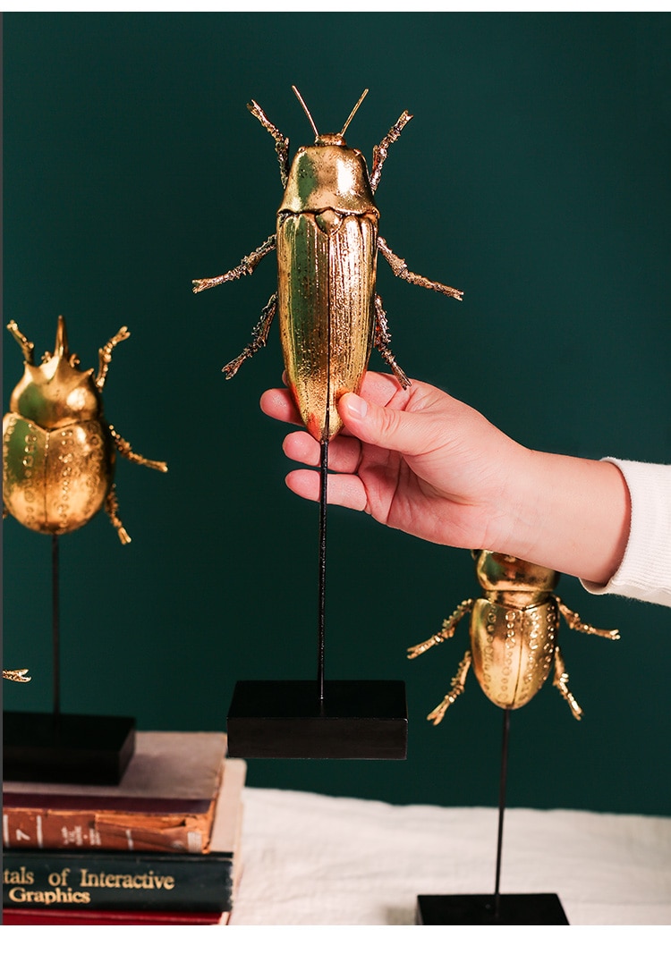 Creative Gold Black Crawling Insect With Holder Ornaments Resin Craft Home Furnishing Decor Accessories Office Desktop Figurines