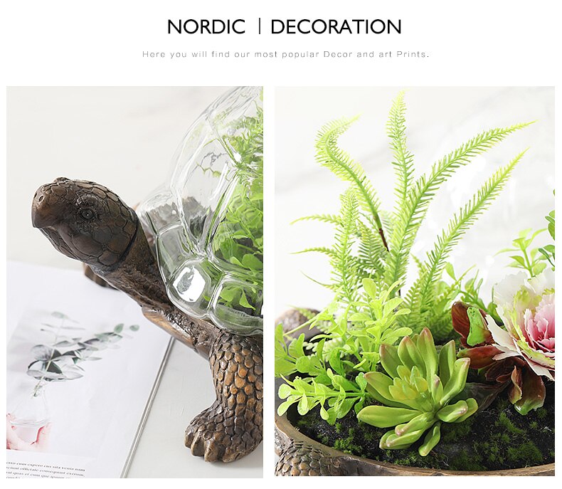 Nordic Snail Tortoise Statue With Glass Cover Decor Micro Landscape For Home Living Room Office Desktop Flower Pots Soft Decor