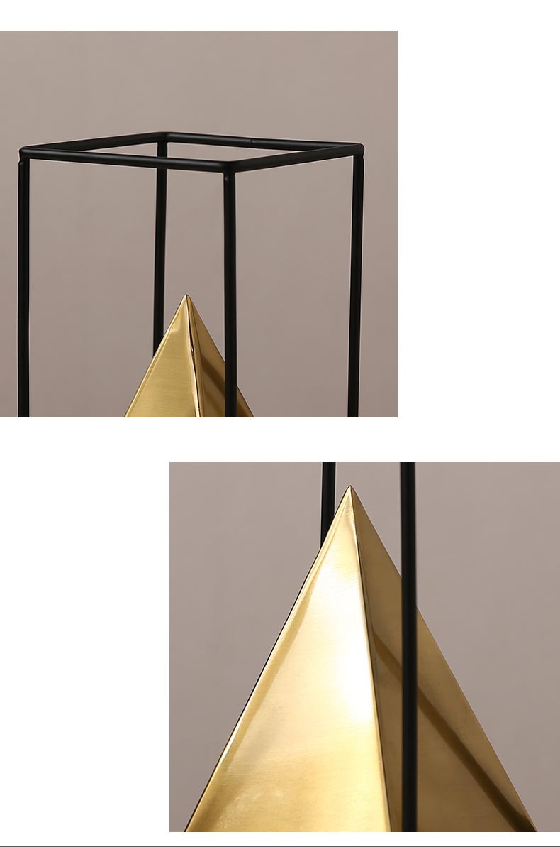 Modern Gold Geometric Pyramid With Black Metal Rectangle Frame Statue Ornament For Home Office Desk Decor Ornament Accessories