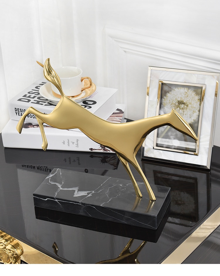 Modern Abstract Metal Dog Figurines Desktop Home Decor Accessories Living Room Hotel Office Black Marble Sculpture Wedding Gift