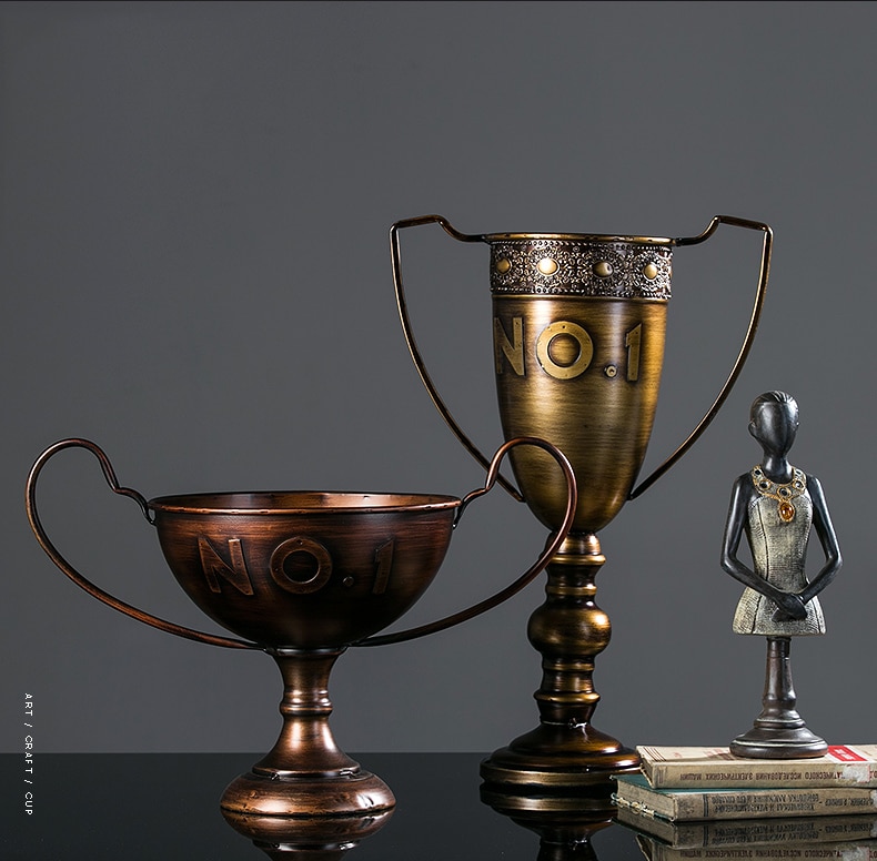 Classical Goblet Retro Nostalgic Wrought Iron Gold NO 1 Trophy Home Decor Accessories Figurine Living Room Ornament Office Gifts