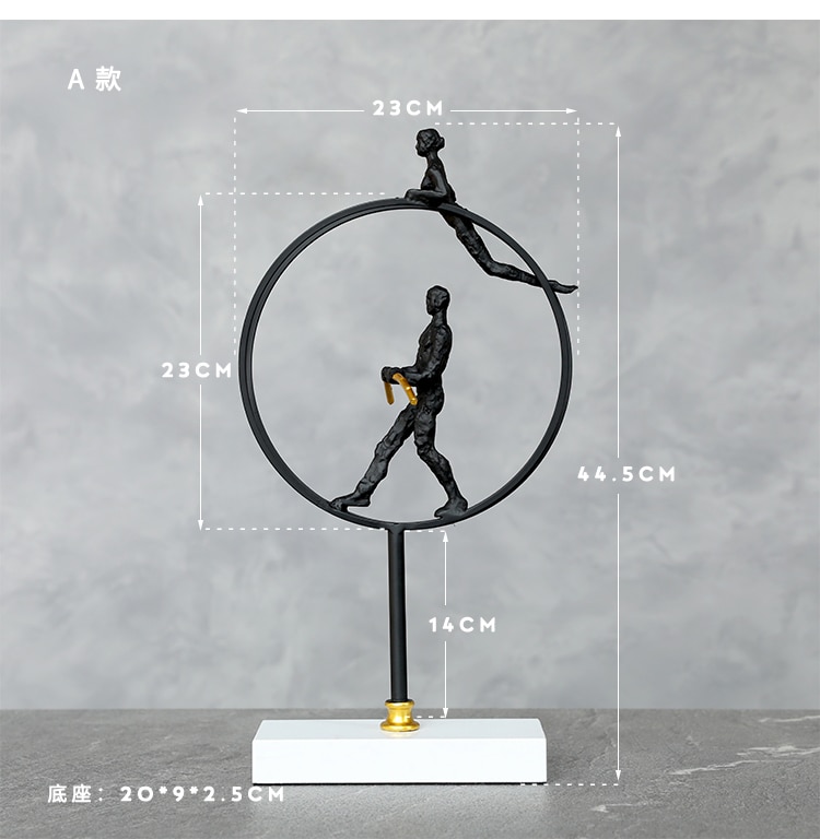 Modern Stand In Circle Balance Sport Abstract Character Statue Metal Arts Sculpture Marble Crafts Home Desktop Decor Office Room