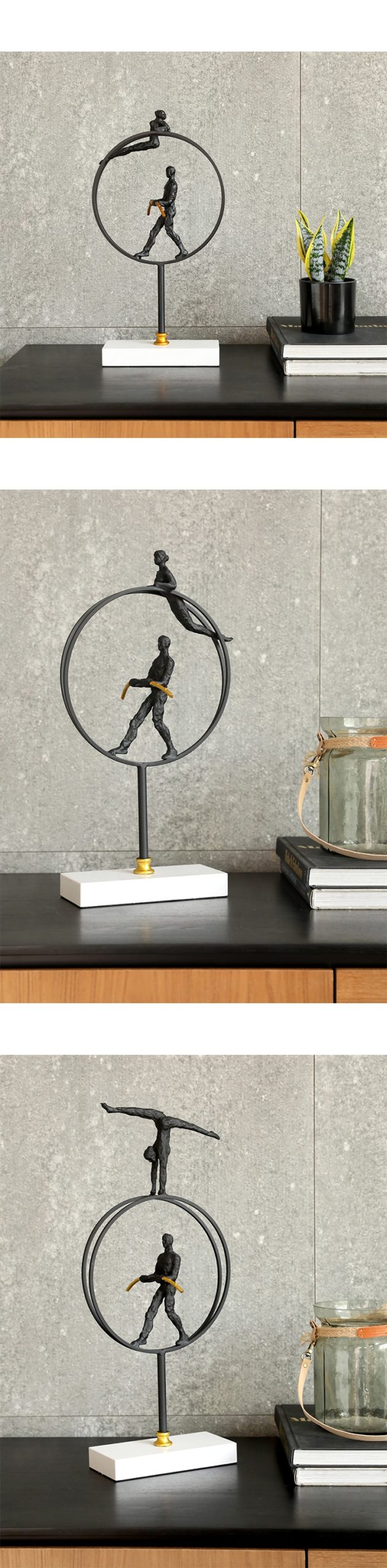 Modern Stand In Circle Balance Sport Abstract Character Statue Metal Arts Sculpture Marble Crafts Home Desktop Decor Office Room