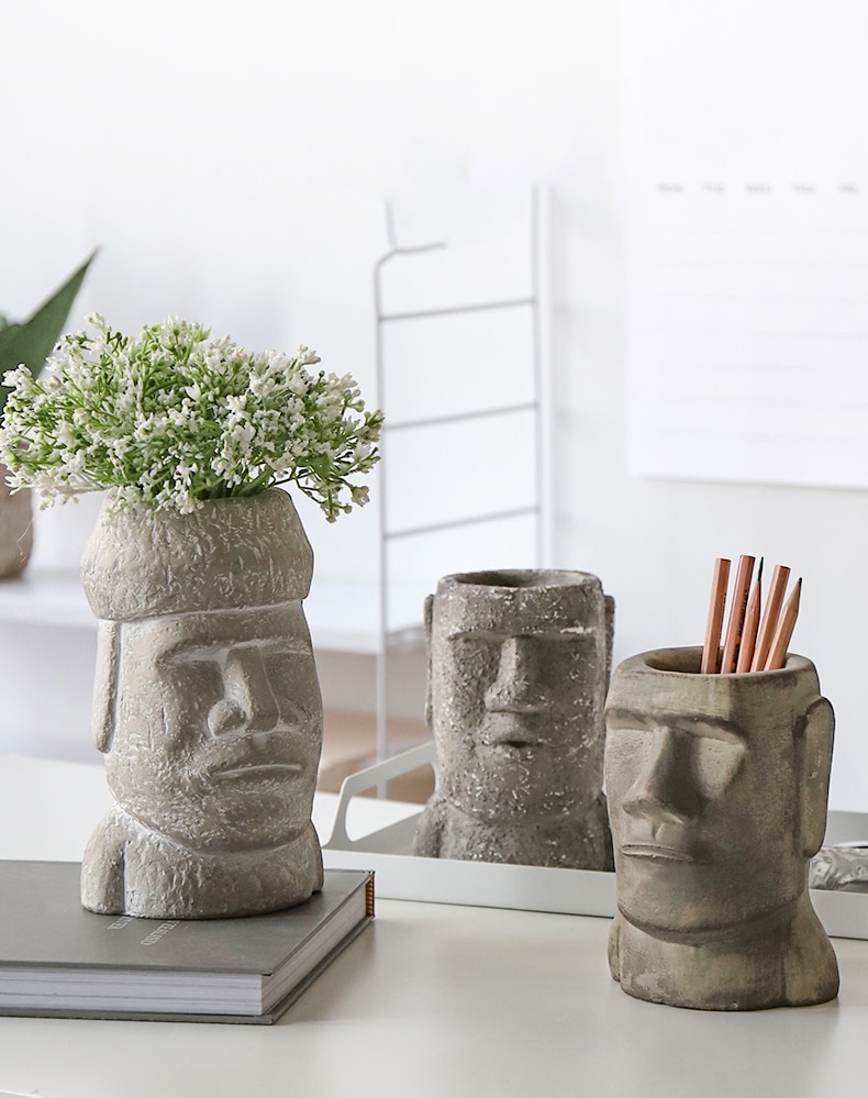 Easter Island Garden Statue Yard Moai Character Vase Figurines Home Furnishing Statue Cement Flower Pot Decorative Ornaments