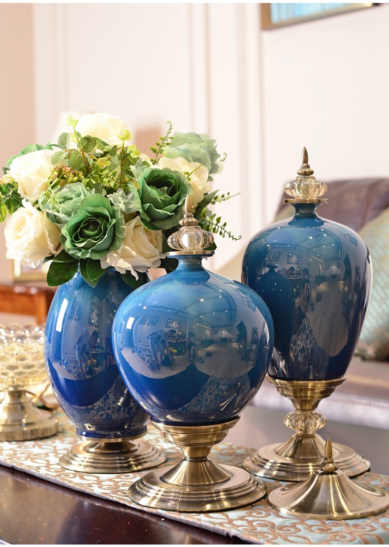 European Luxury Ice Crack Ceramic Vase Figurine Home Furnishing Decoration Craft Livingroom Desktop Porcelain Flowerpot Ornament