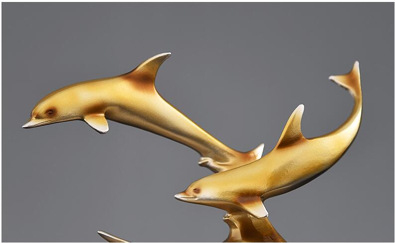European Resin Gold Dolphin Ornaments Home Livingroom Table Animal Statue Decoration Crafts Hotel Office Desktop Figurines Decor