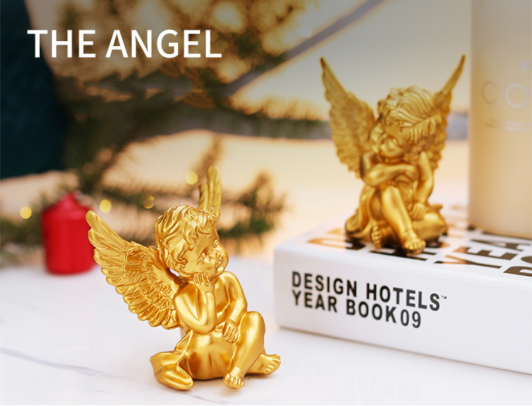 European Resin White Gold Cute Cupid Angel Decoration Crafts Creative Desktop Ornament Christmas Wedding Gift Creative Figurines
