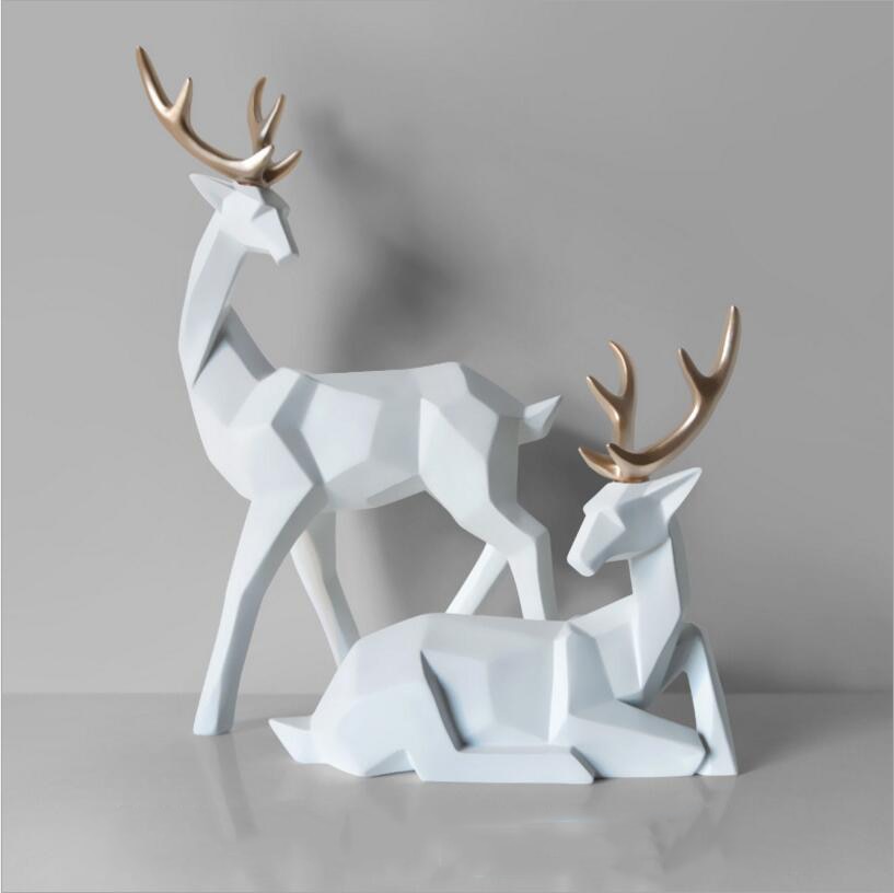 Nordic Style Creative 3D Solid Geometry Lucky Deer Ornaments Resin Craft Home Furnishing Decoration Office Desktop Figurines Art