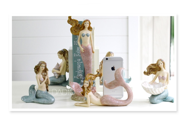 Creative Resin Cute Mermaid Princess Figurine Vase Fish Tank Ornament Decor Art Home Furnishing Decoration Crafts Birthday Gift