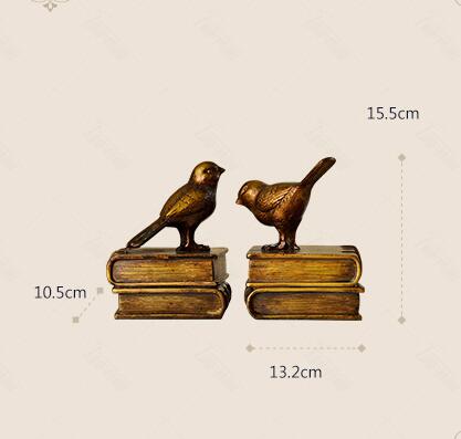2PCS Retro birds Bookends Crafts Statue Figurines Bedroom Decoration Home Furnishings Desk Bookcase Personality Resin Ornaments