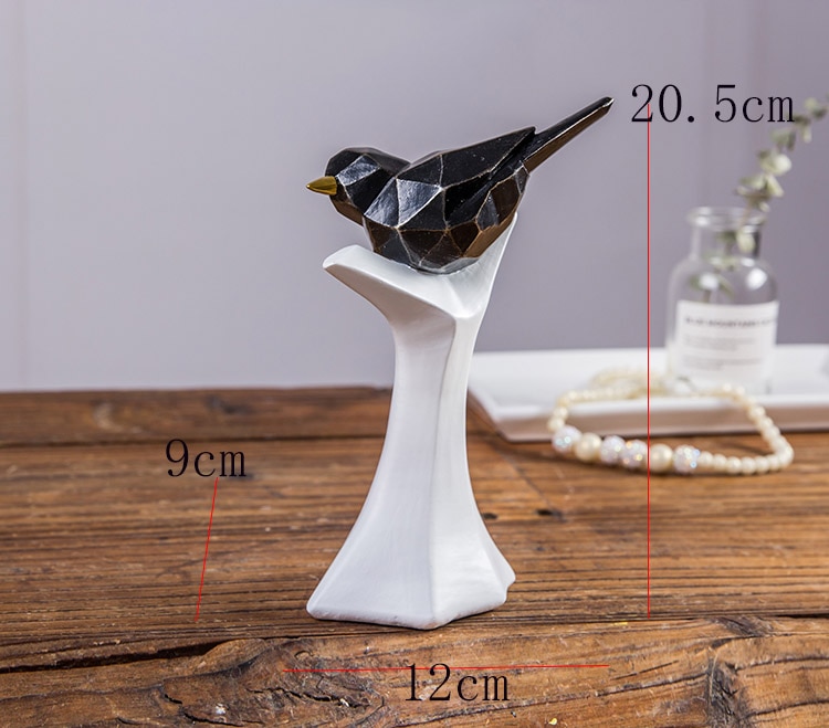 Nordic Golden Geometric Bird Standing On A Black Branch Statue Home Crafts Room Decor Objects Office Resin Sculpture