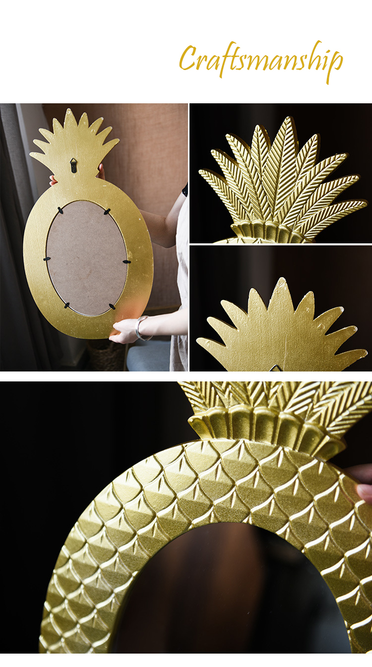 Vintage pineapple geometric pattern golden wall decoration mirror bedroom dressing mirror window model decoration pineapple vase