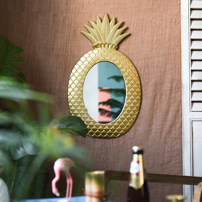 Vintage pineapple geometric pattern golden wall decoration mirror bedroom dressing mirror window model decoration pineapple vase
