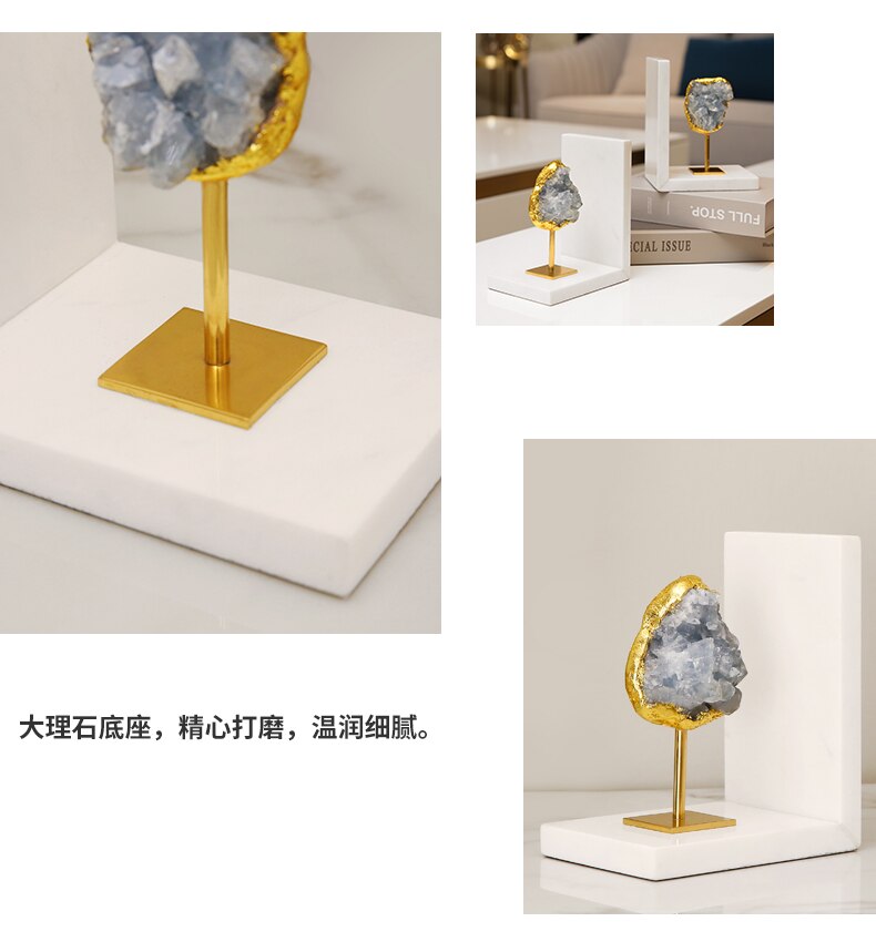 Creative Nordic Gold marble Natural Crystal Crafts ornaments Desktop bookcase Storage Modern home decoration figurines