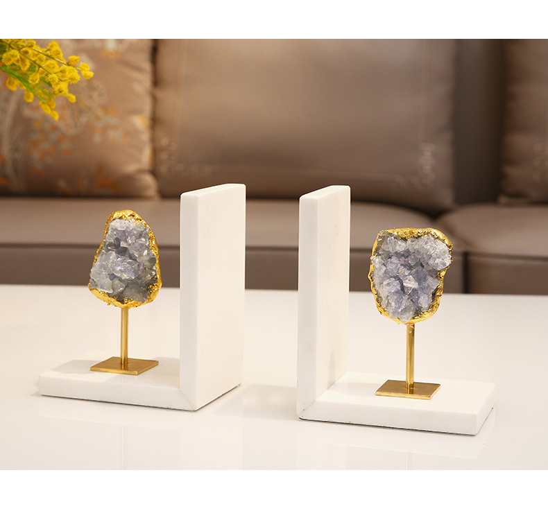 Creative Nordic Gold marble Natural Crystal Crafts ornaments Desktop bookcase Storage Modern home decoration figurines