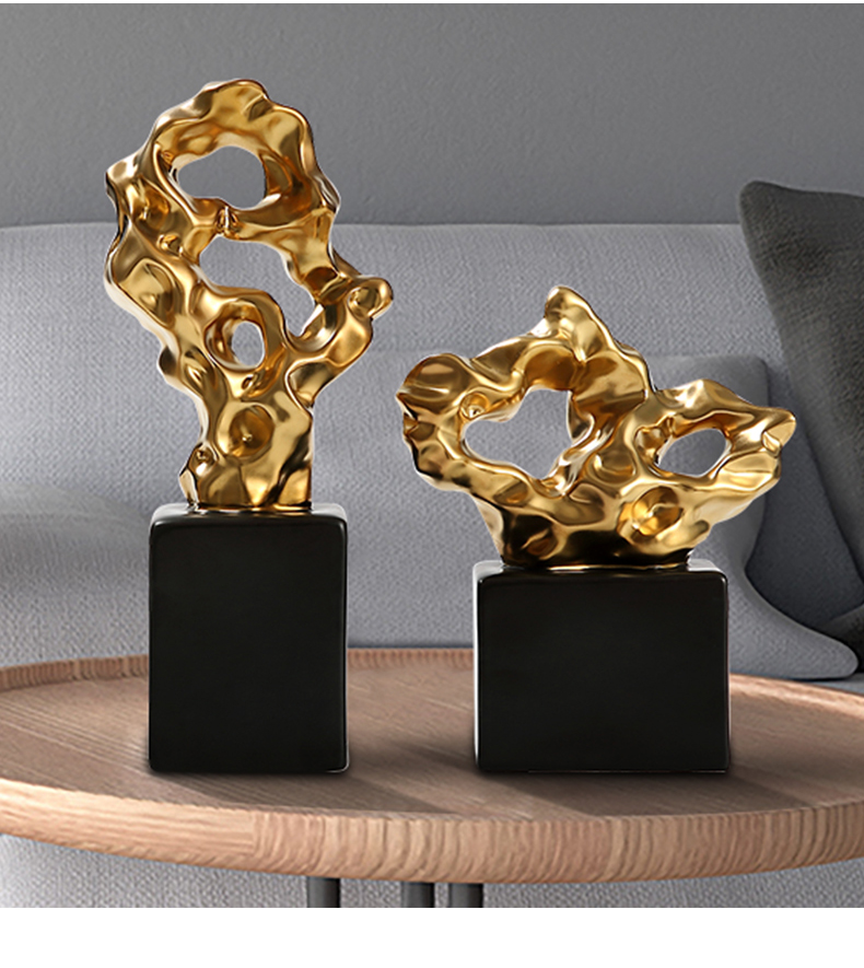 Nordic Creative Geometric Modern Hollow Sculpture Simple Gold Ceramic Abstract Art Statues Cafe Decoration Home Accessories