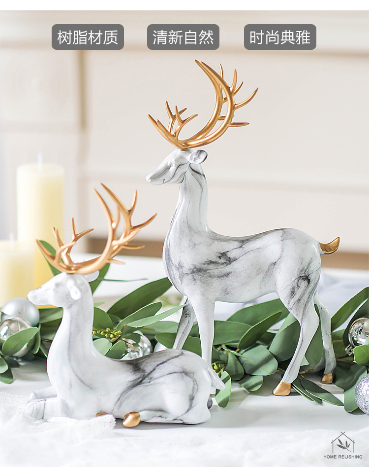 Creative Home Living Room Ornaments Imitation Marble Christmas Elk Decoration TV Wine Cabinet Decoration Resin Handicraft