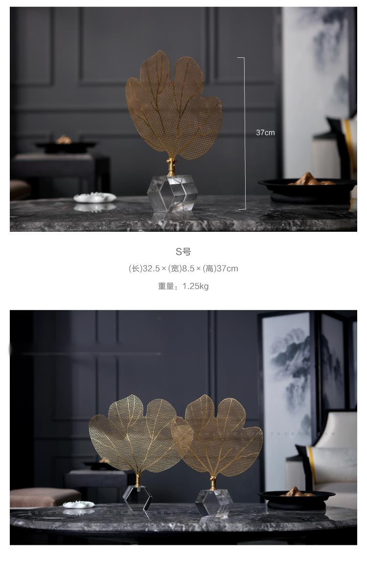 Modern Creative Golden Copper Leaves Vintage Statue Home Decor Crafts Room Decoration Objects Office Crystal Figurines