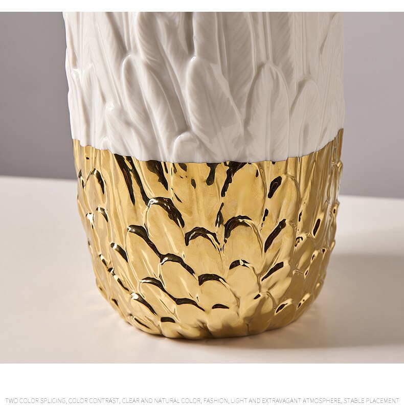Nordic Ceramics Storage Tea Pot Jar Home Desktop Candy Jars Storage Box Organizer Ceramic Golden Bird Feather Relief Home Decor