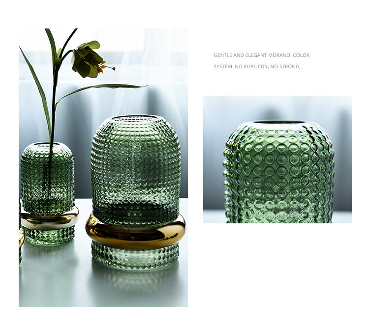 Nordic Flower Vase Home Decoration Glass Vases Vintage Pine Green Embossed Transparent Green Hydroponic Flowers Pot Floral